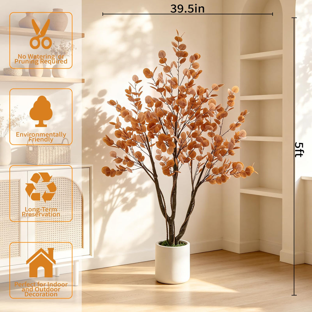 Artificial Fall Eucalyptus Tree 5FT, Indoor Outdoor Faux Tree
