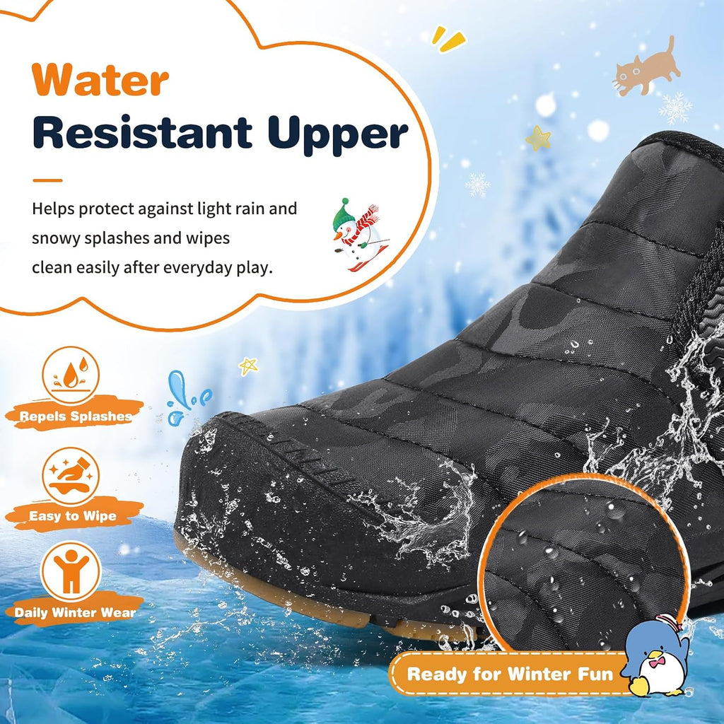 Kids Snow Boots Boys Girls Winter Warm Fur Lined Double Hook & Loop