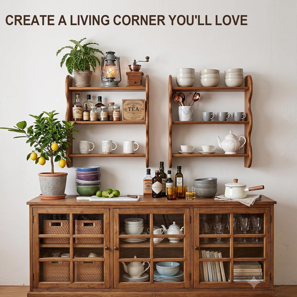Floating Shelves For Wall - 100% Solid Wood Wall Shelf 3-Tier, Vintage Shelf Wall Mounted Storage Rack, Farmhouse