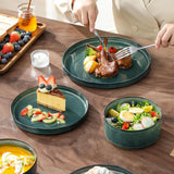 Plates and Bowls Sets for 6, 18 Pieces Green Dinnerware SetsModern Stoneware Dishes Set, Dishwasher and Microwave Safe
