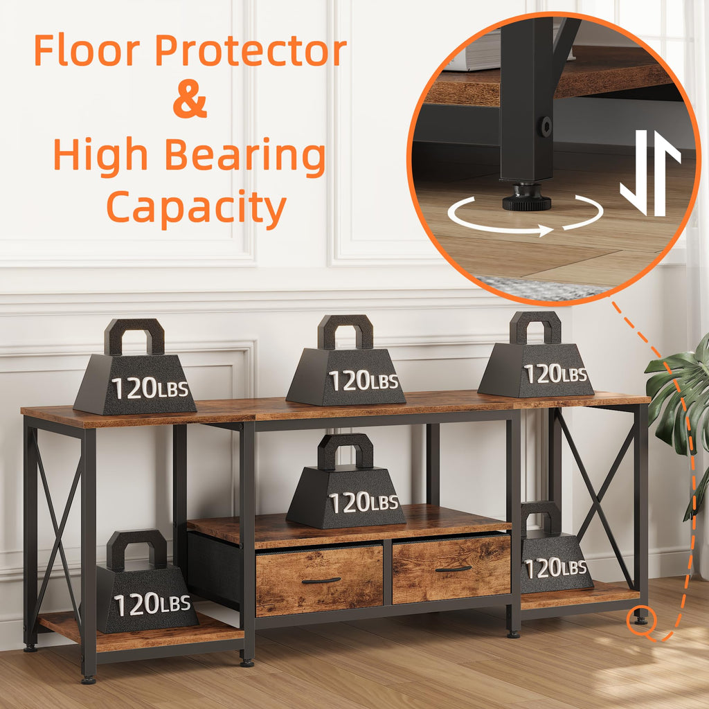TV Stand with Fabric Drawers for 65 70 75 Inches TV - Entertainment Center and Industrial TV Console Table with Open