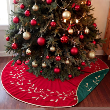 Velvet Christmas Tree Skirt 48'' Double Sided Red Green Vintage