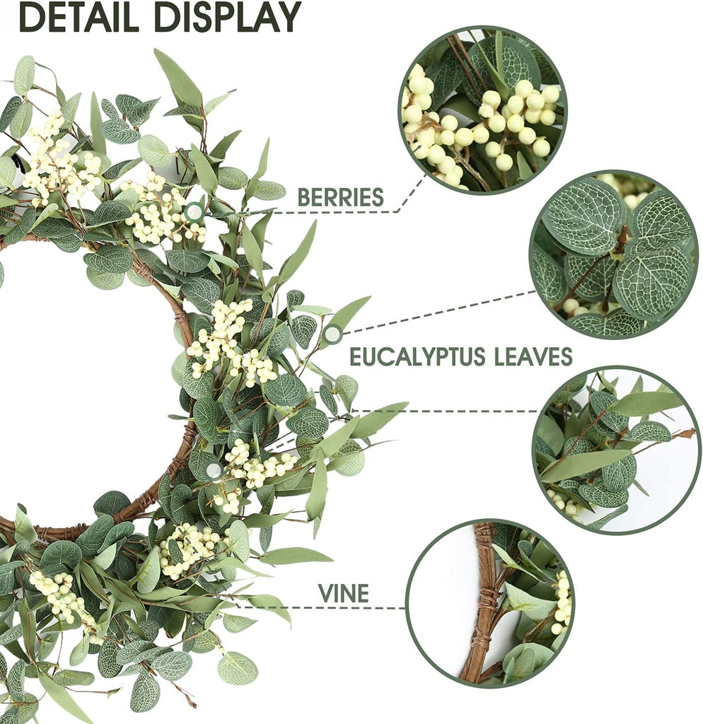 20'' Eucalyptus Wreath for Front Door Porch Decor, Spring Summer