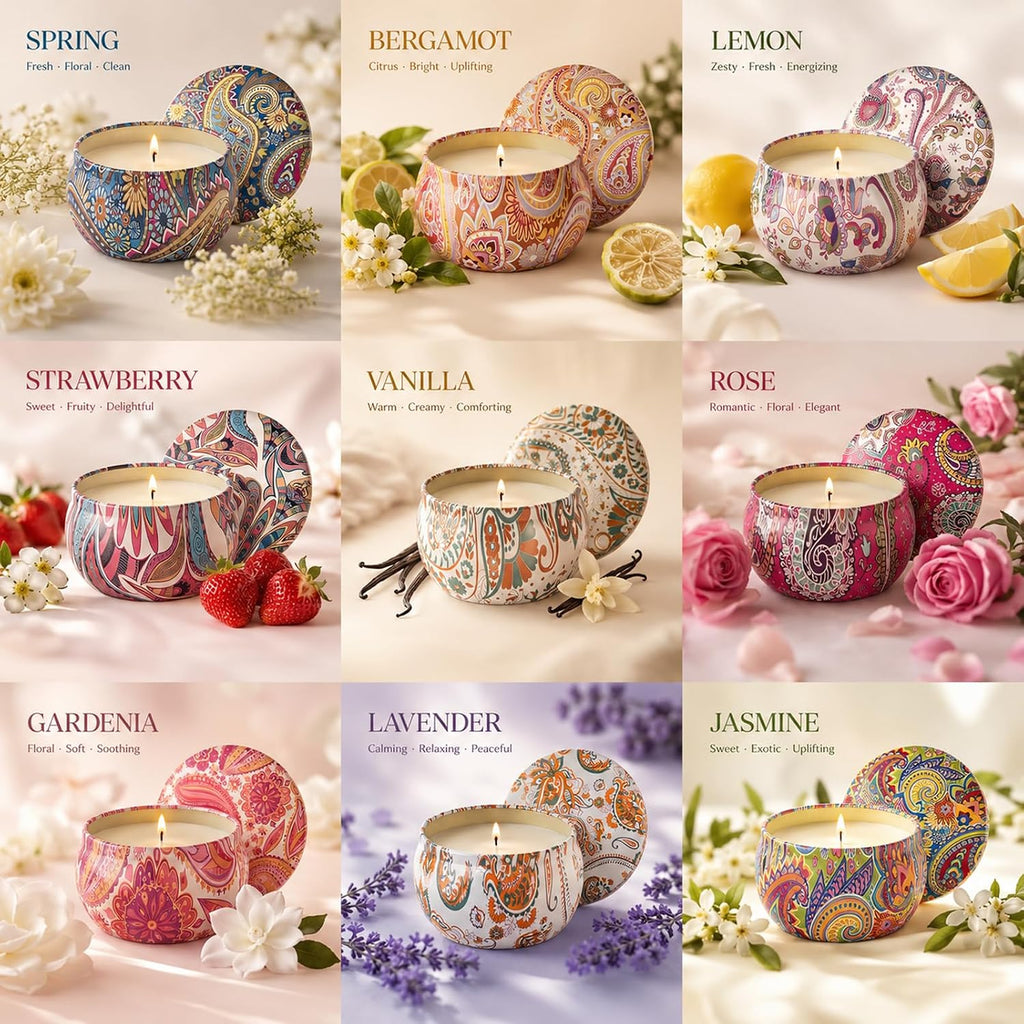 Scented Candles Gifts Set for Women, 9 Pack Aromatherapy Candles Pack Soy Wax Include Lavender, Jasmine and Vanilla - Set of 9