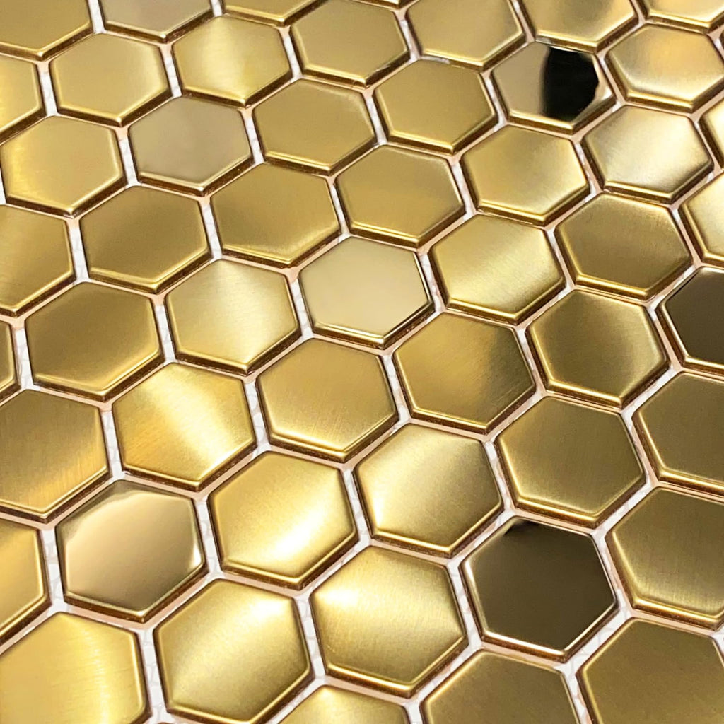 Hexagon Gold Backsplash Metal Mosaic Tile Stainless Steel Brushed/Shiny Kitchen Bathroom Backsplash Shower Floor Wall