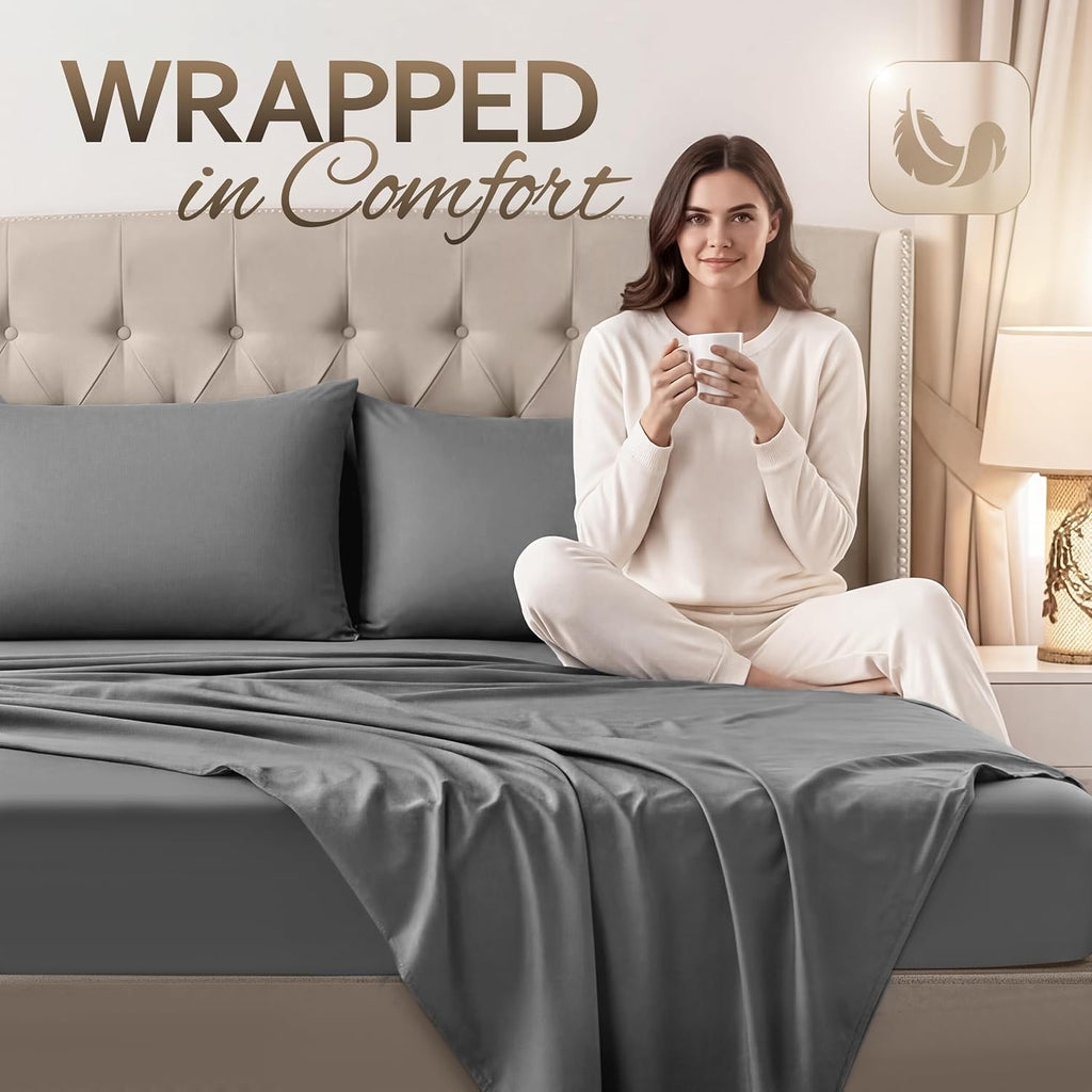 King 4 Piece Sheet Set, Extra Soft Cooling & Breathable Microfiber, Includes 1 Flat Sheet, 1 Fitted Sheet & 2