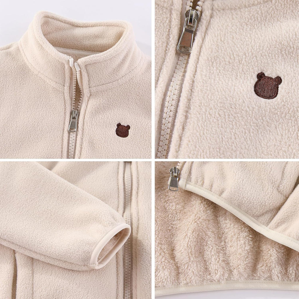 Toddler Kids Polar Fleece Jacket, Thickened Full-Zip Long Sleeve Warm Coats Outwear for Baby Boys Girls Autumn Spring