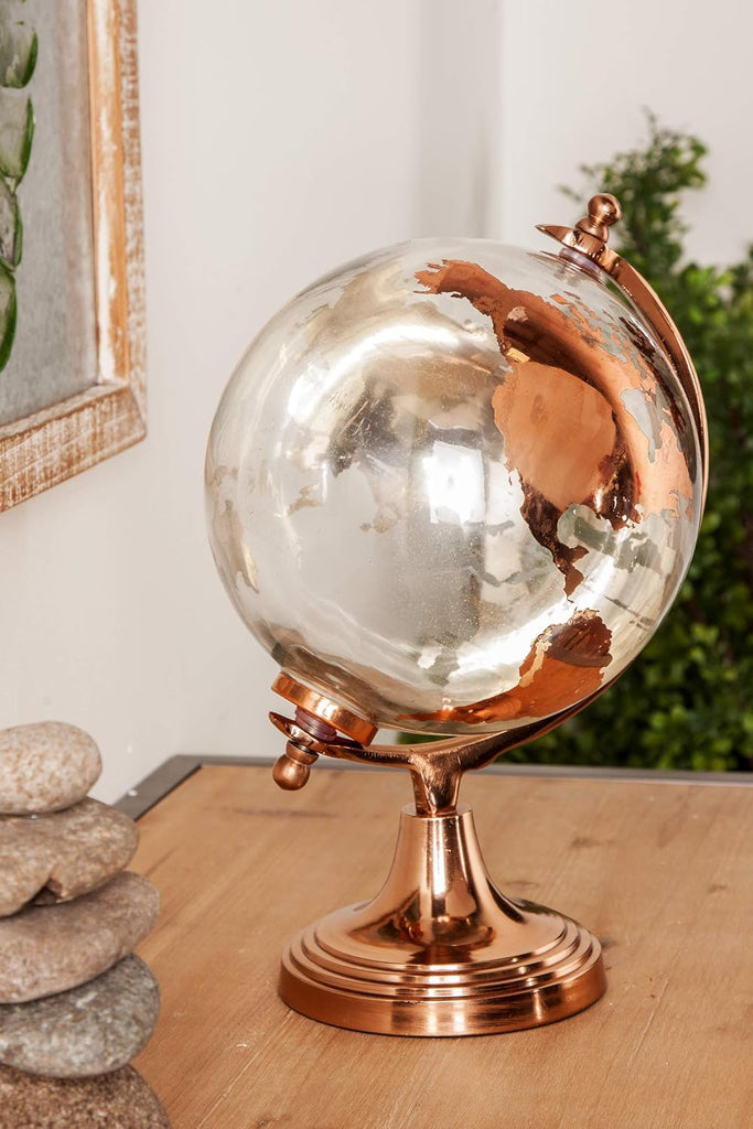 Aluminum Globe with Tiered Base, 9" x 8" x 13", Copper