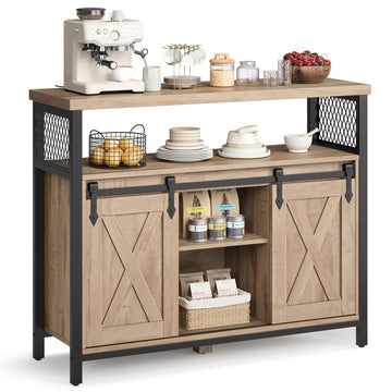 Buffet Cabinet, Coffee Bar with 2 Sliding Barn Doors