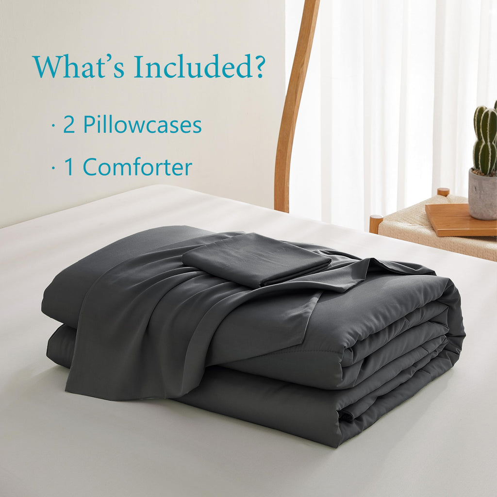 Bamboo Viscose Comforter Set Queen Size 3 Pieces - Dark Grey