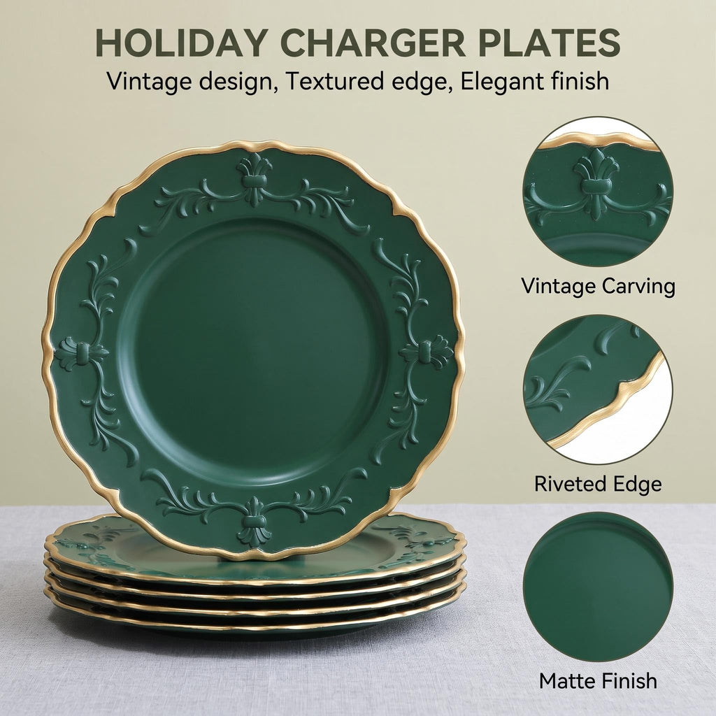 Christmas Green Plastic Charger Plates Set of 6