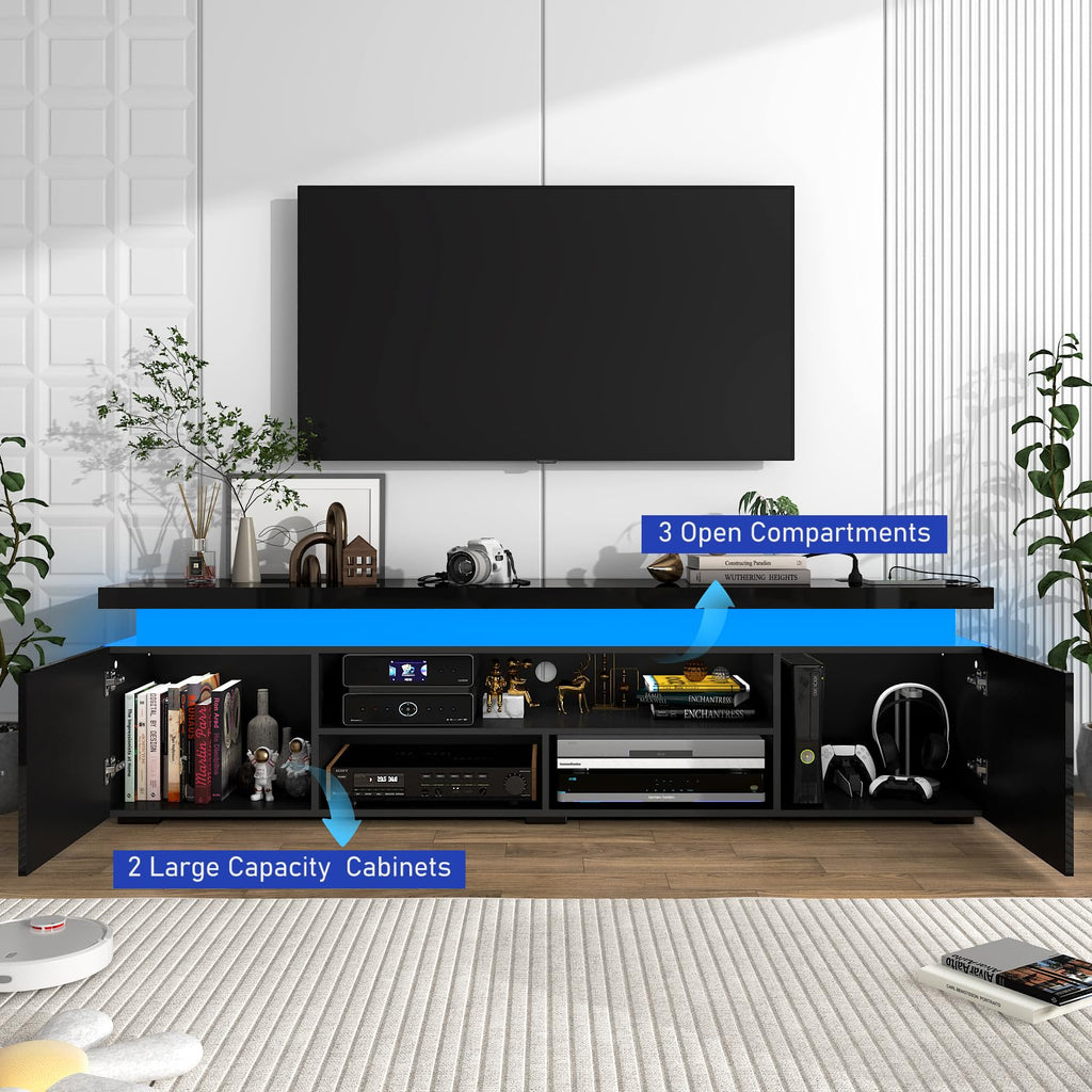 LED TV Stand for 85 Inch TV, Modern TV Stand with Power Outlet, High Gloss TV Console Entertainment Center with
