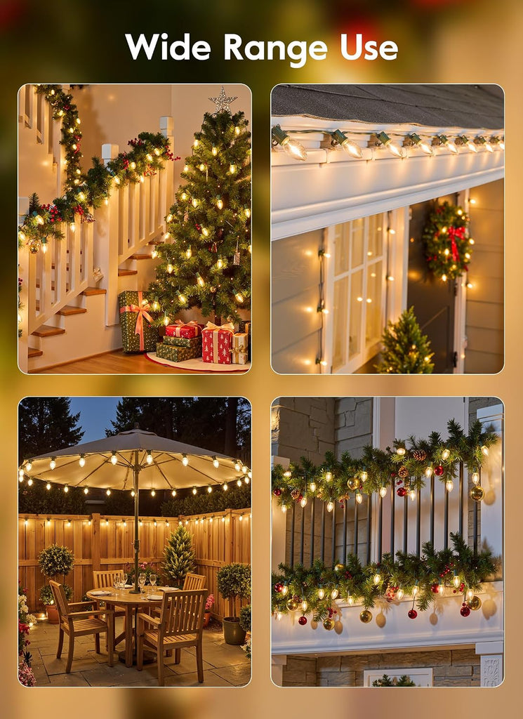 Vintage C9 Christmas Lights Outdoor, 200FT 200 LED String Lights Warm White