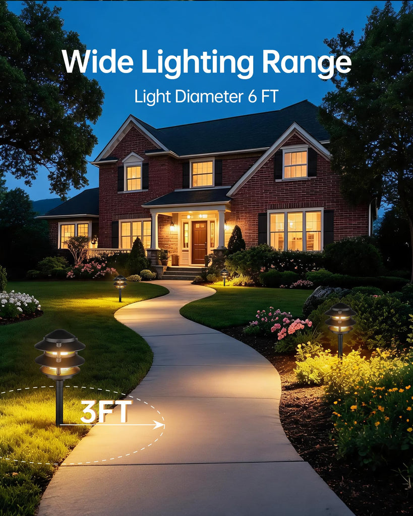 4Pack Low Voltage Pagoda Landscape Lighting, 12V Pathway Light Wired