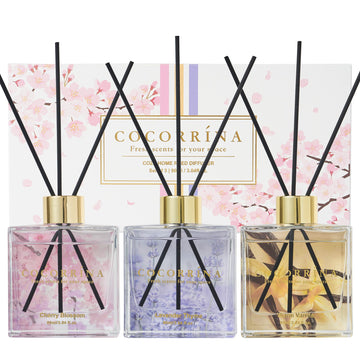 Reed Diffuser Set of 3-3 Pack/ 3.04 Fl.oz Diffuser with 24 Sticks Warm Vanilla/Cherry Blossom/Lavender Thyme Reed