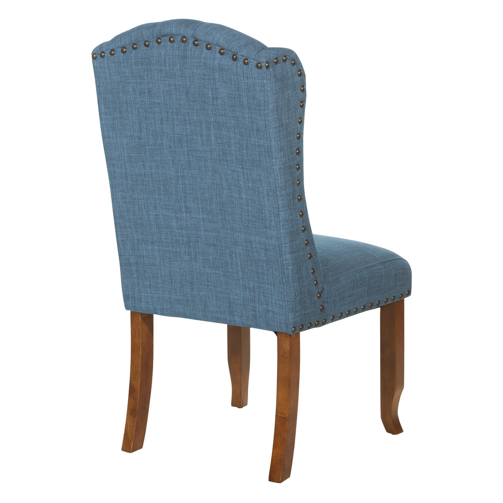 Jessica Button Tufted Wingback Upholstered Dining Chair with Wood Legs, Navy Blue Fabric