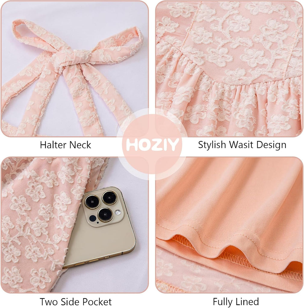 Girls Dresses Floral Halter Tie Back Short Dress Juniors Summer A-Line Flowy Backless Sundress