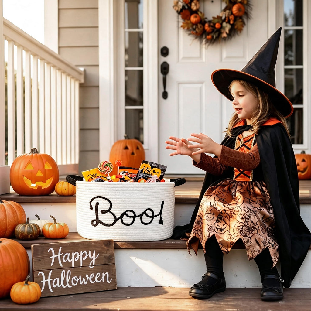 Boo Basket for Halloween, 15"x11"x9" Cute Halloween Empty Gift Spooky Boo Basket for Women, Baby, Men, Teacher, Teen