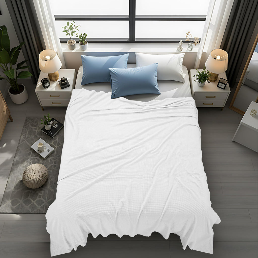 Cotton Blend White Waffle Blanket - 90x90 Inches