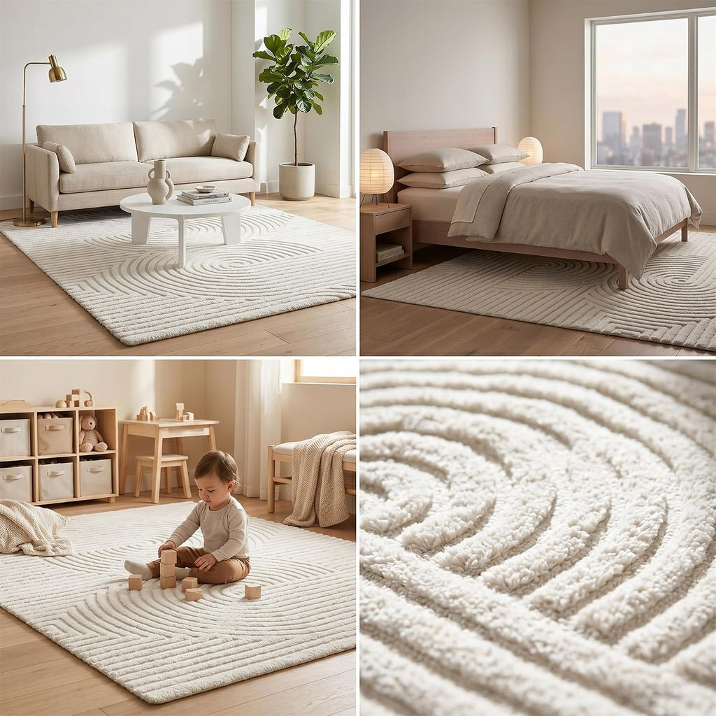 Beige Solid Color Area Rug, Large Washable Living Room Rug