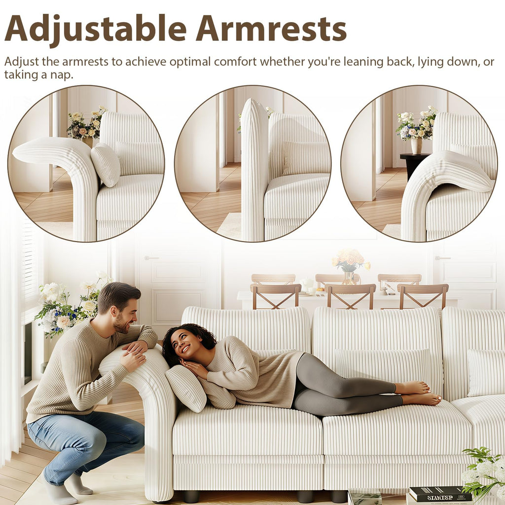 12 Seater Modular Sectional Sofa, Beige Corduroy