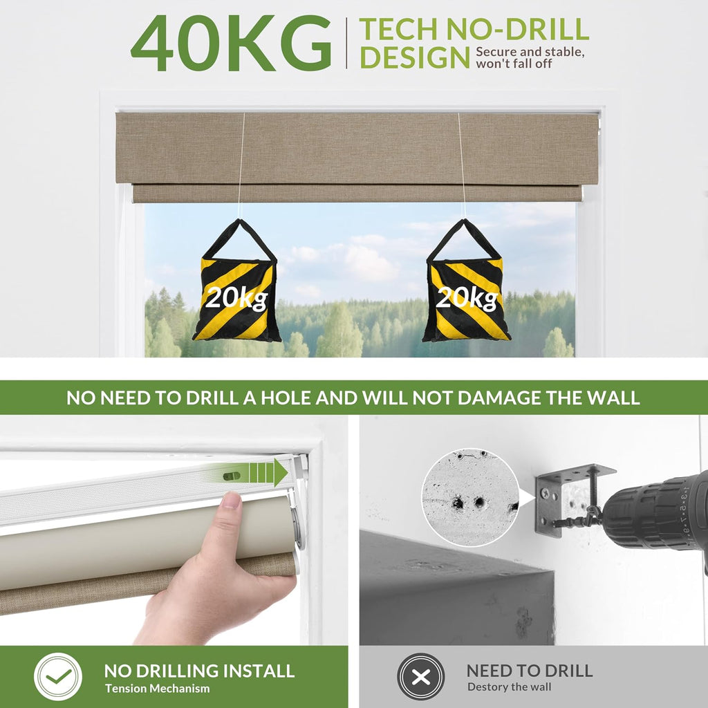 No Drill No Tools Blackout Cordless Roller Shades | Easy Install Roller Blinds Thermal Insulated Windows Shades for