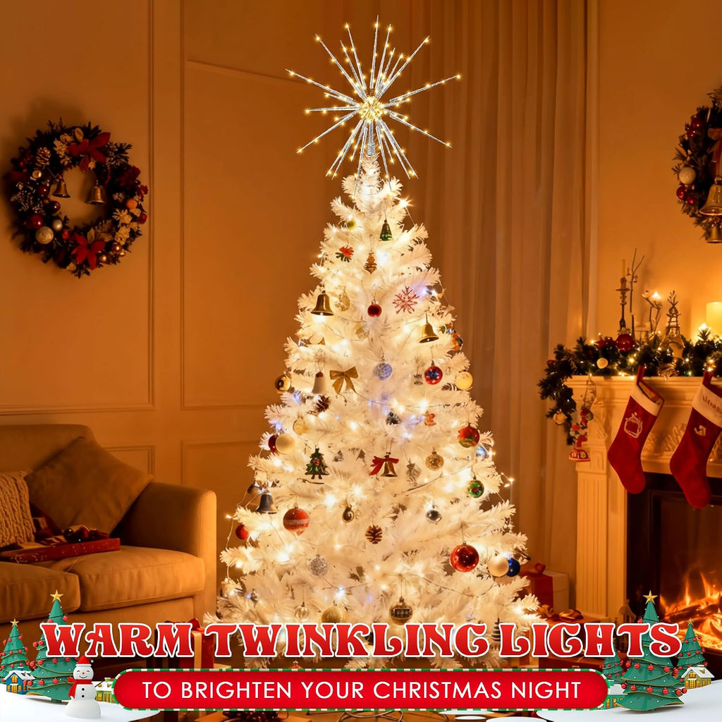 LED Starburst Christmas Tree Topper with Timer, Silver, 16inch