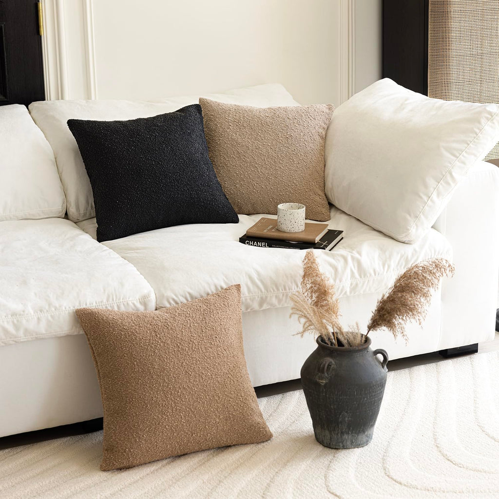 Decorative Textured Boucle Throw Pillow Covers Accent Solid Pillow Cases Neutral Soft Cozy Couch Cushion Case for