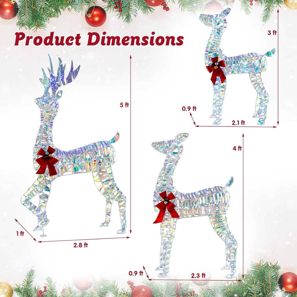3-Piece Christmas Lighted Iridescent Reindeer Family Set