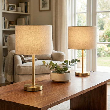 16.5" Gold Table Lamps Set of 2 with Linen Shades
