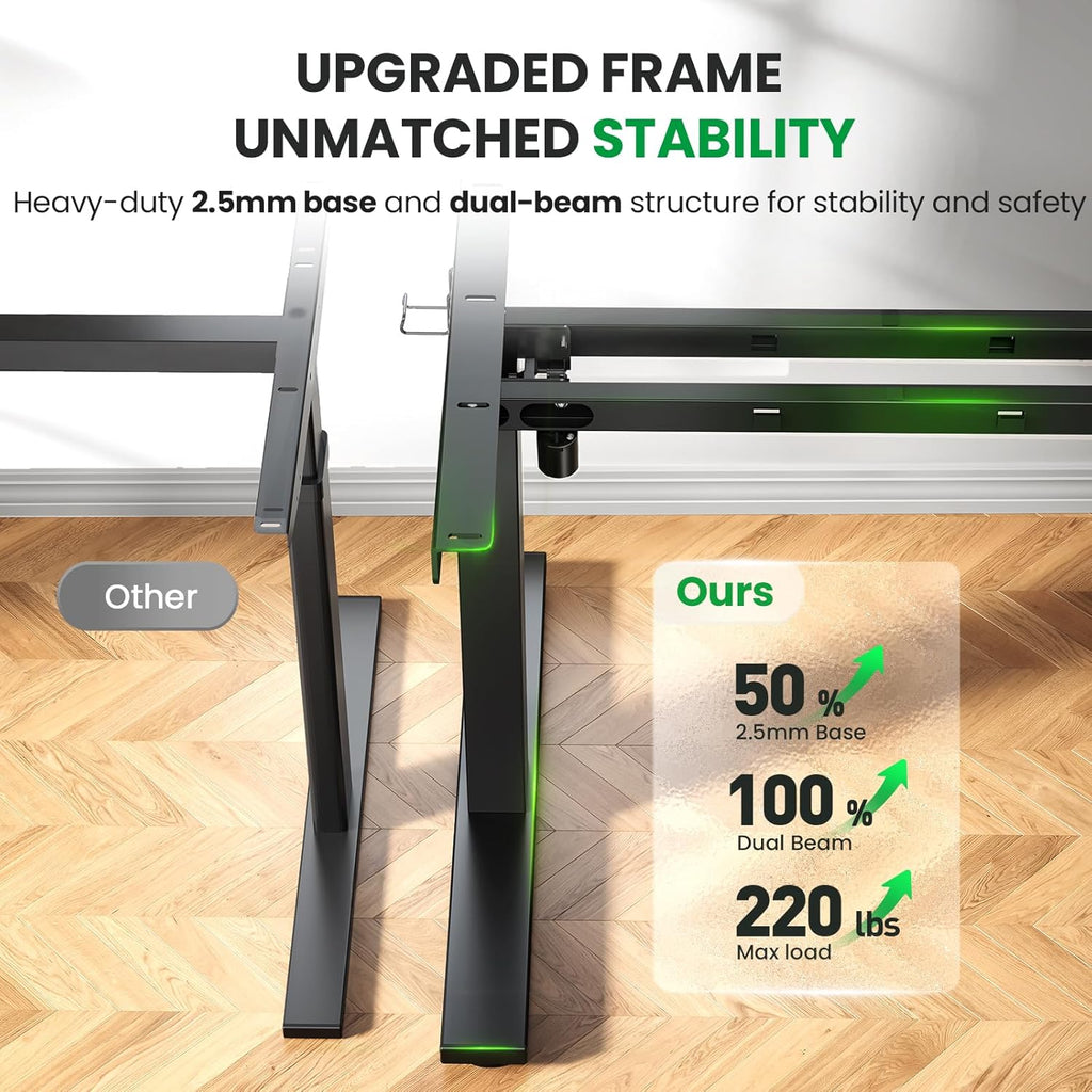 Black 60x28 in Electric Standing Desk, 1 Inch Thick Tabletop | Double Beam Frame, Holds 220lbs, Sit Stand, 3 Memory