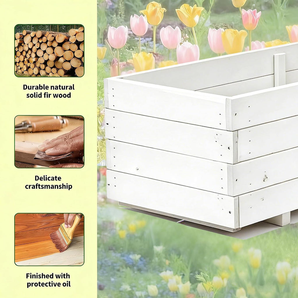 Fir Wood Raised Garden Bed Rectangular Planter for Outdoor Tomato Planter | For Herbs & Flowers Garden Includes