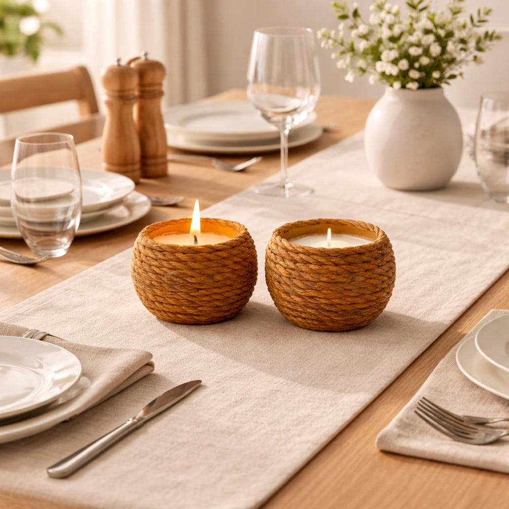 Large Basket Ceramic Candle Bowls 6 oz - Set of 2