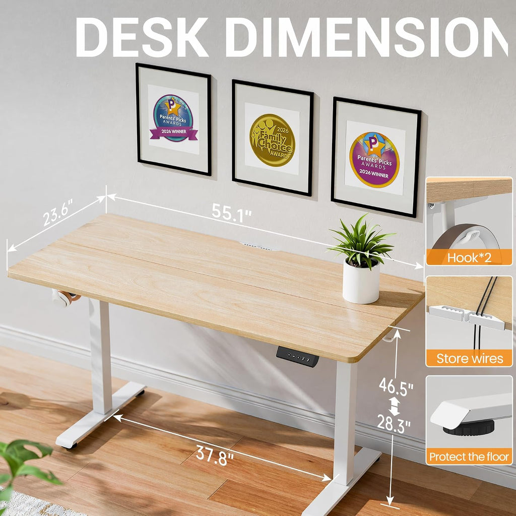 55 Inch Large Electric Standing Desk, Gaming Table, Nature | Height Adjustable Sit Stand Up Computer Tables , Study