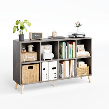 8-Cube Bookshelf 2 Tier Retro Bookcase with Legs, 11in Shelf Opening, 47" Wood Bookshelves Storage Organizer Shelf