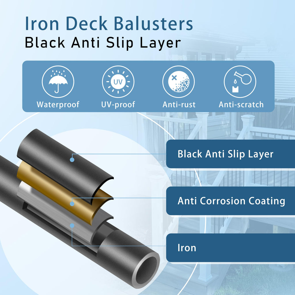 Iron Stair Balusters 5/8" Round 44" Long - 15Pack Hollow Plain Spindles