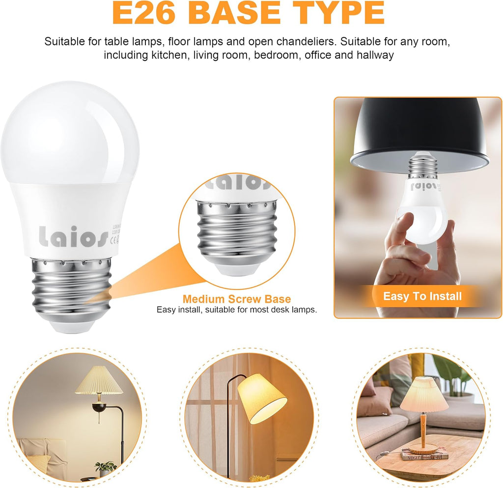 E26 LED Light Bulb A15 Shape, 3W Replace 30W, 400lm, Daylight 5000K, 120V Medium Screw Light Bulb, Pack of 6, Non