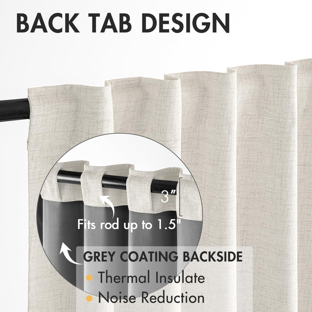 100% Blackout Curtains 84 inches Long Linen Curtains & Drapes 2 Panels Set for Bedroom Back Tab Living Room Darkening
