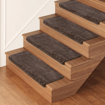Bullnose Carpet Stair Treads for Wooden Steps Indoor 9.5" x 30" | 14 Pcs Stair Runner Rugs Non Slip with Rounded Edge