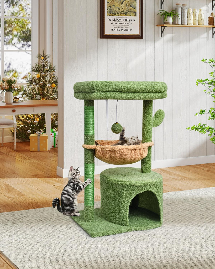 Cactus Cat Tree for Indoor Cats, Green Activity Tower for Kittens