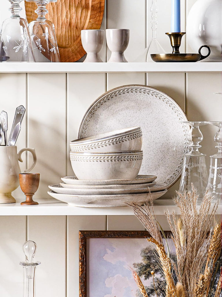 Ceramic Dinnerware Sets for 6, 18 Piece Plates and Bowls Sets, Reactive Glaze Dishes Set , Oven & Microwave &