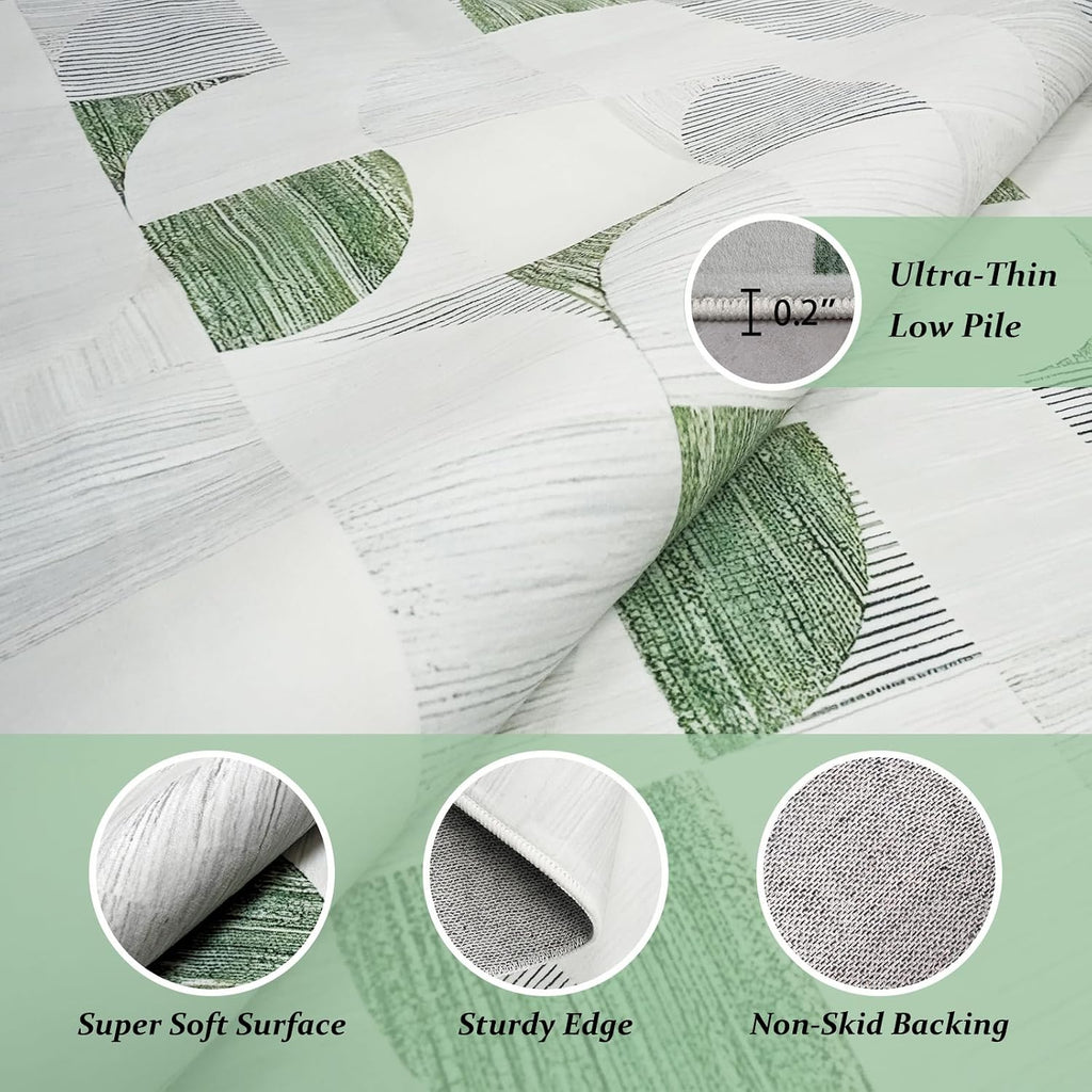 Green Modern Geometric Area Rugs Checkered Rug Soft, Machine Washable Stain Resistant Rugs Lightweight Low Pile
