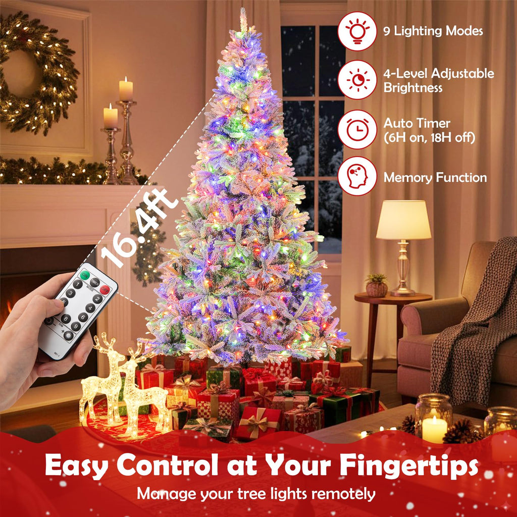 7 FT Half Christmas Tree, Pre-Lit Hinged Xmas Tree w/852 Branch Tips, 240 LED Lights, 9 Lighting Modes, 4-Level