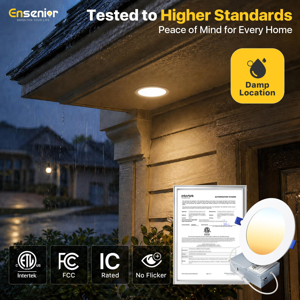 6 Pack 5 Inch LED Recessed Light, Dimmable, 2700K-5000K 5CCT, 1100LM High Brightness, 12W 120V, Damp Rated