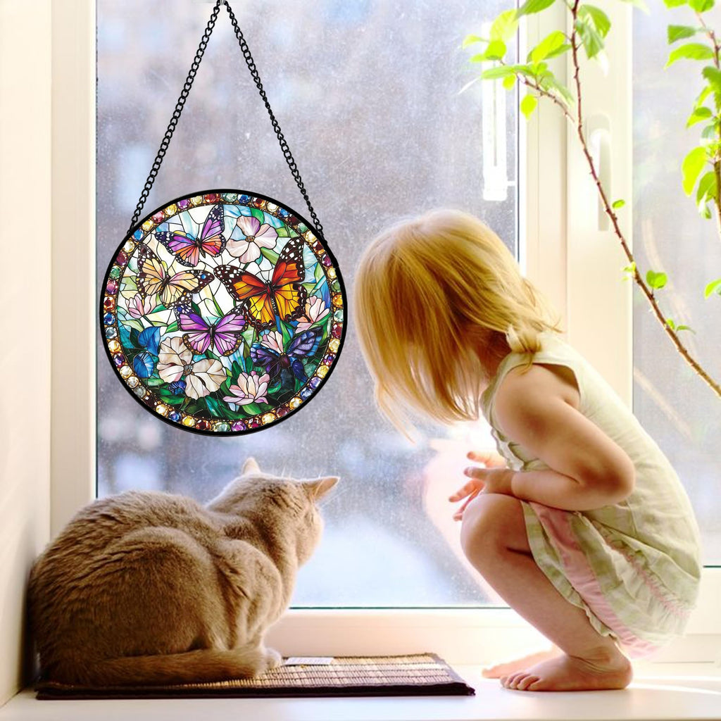 Colorful Butterfly Stained Glass Window Hanging Suncatcher Gifts 12"