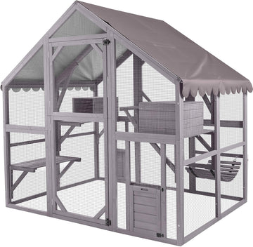 Large Cat House Catio Outdoor Cat Enclosure, 28ft2 Weatherproof Wooden Kitty Condo with Run, Extra Large Cattery