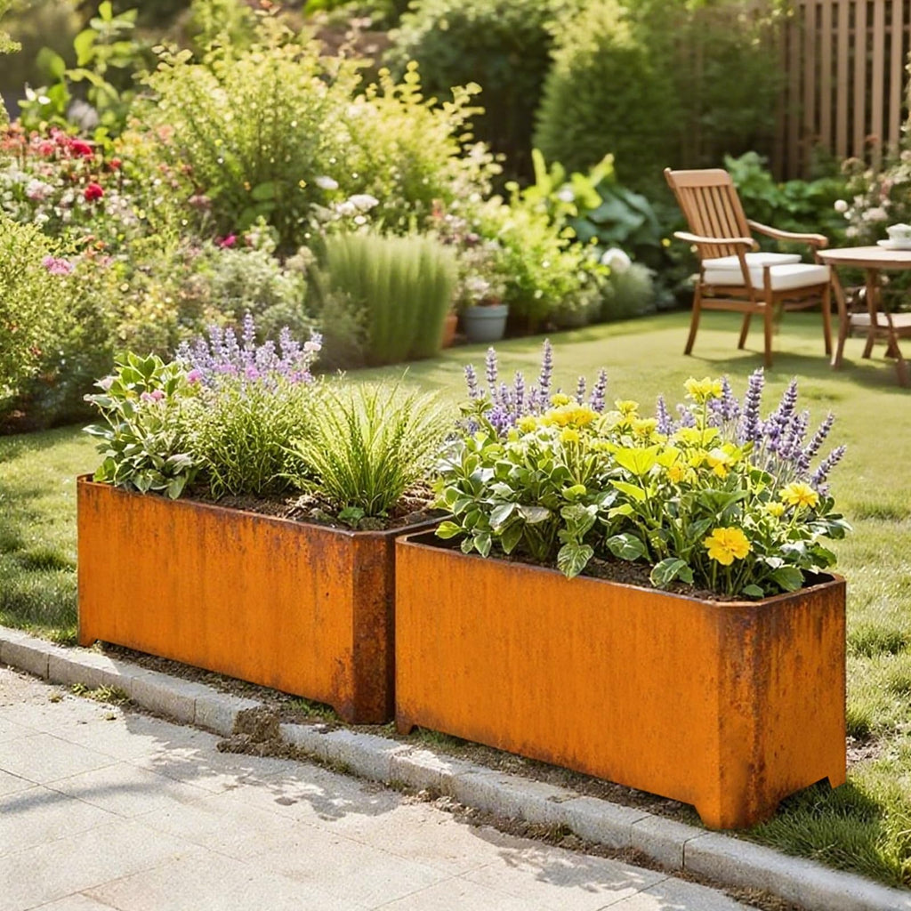 Corten Steel Planter Box 32"L x 15"W x 15"H Outdoor Rectangular Planters