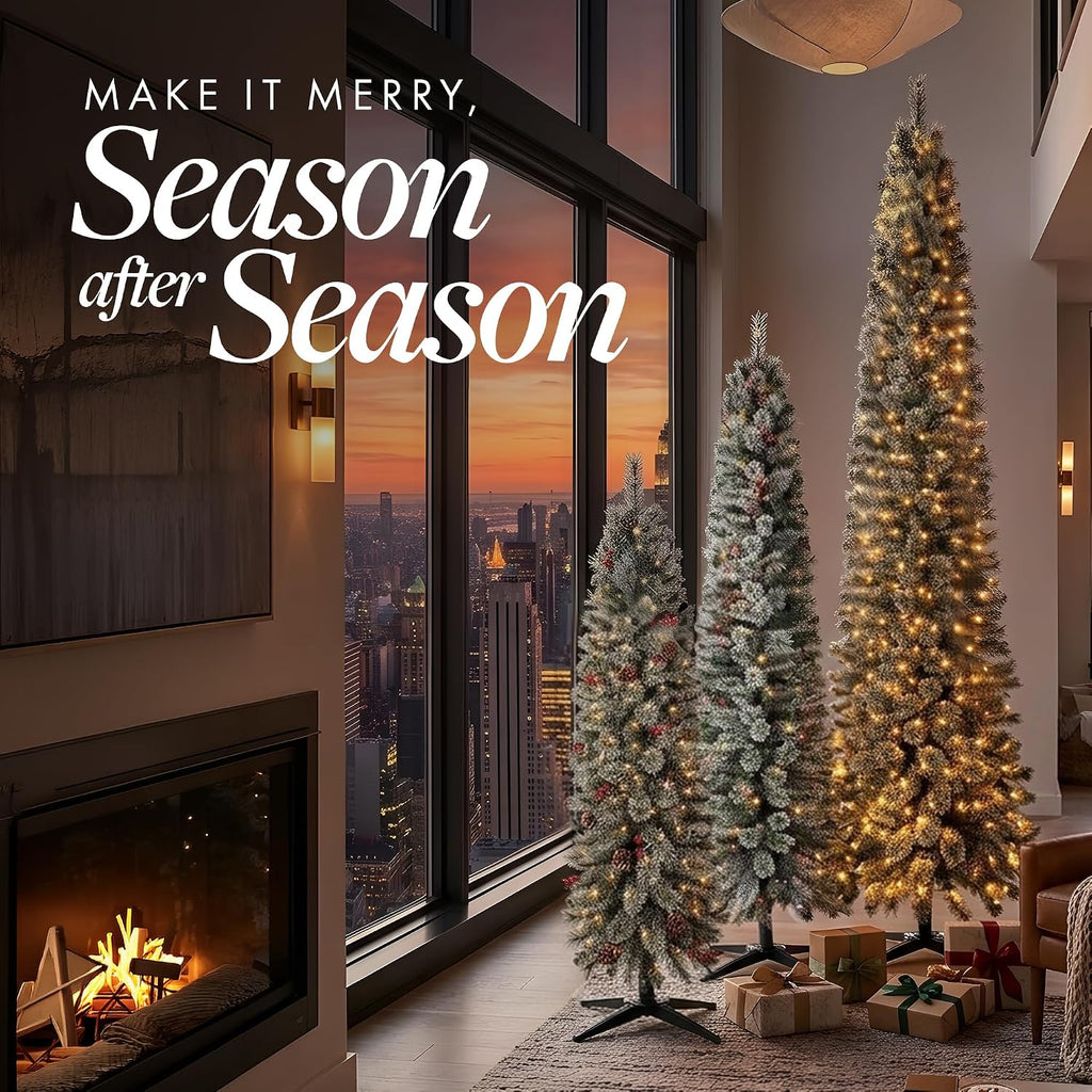 Stanley Pre-Lit Slim Pencil Christmas Tree, 500 Lights