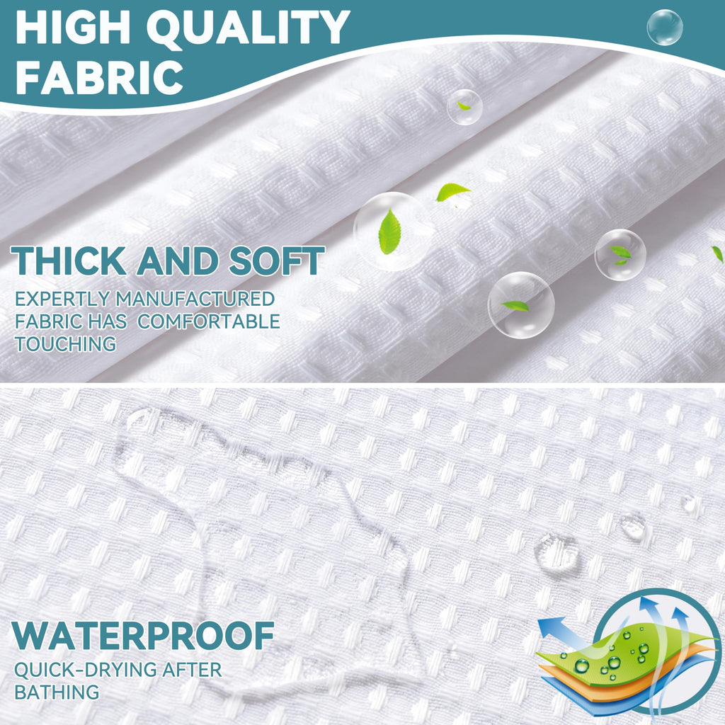 Extra Long No Hook Waffle Weave Shower Curtain with Snap in Liner Set, Hotel Luxury White Shower Curtains with See