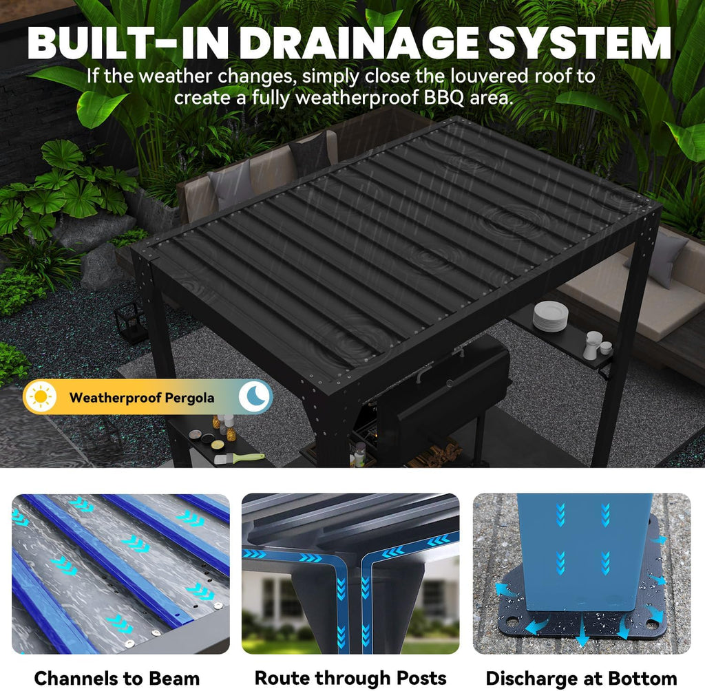 8x5 Louvered Pergola, Aluminum BBQ Pergola, Hardtop Gazebo f - Image 3